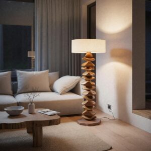 Henry Moore sculpture garden ideas for home — bronze accent lamp on a covered garden room table connecting a Moore-tradition outdoor bronze sculpture to the adjacent interior