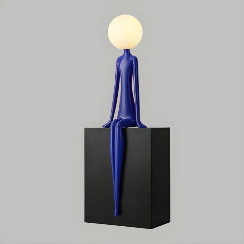 Floor lamps for living room — abstract blue resin LED floor lamp as sculptural statement creating vertical ambient light