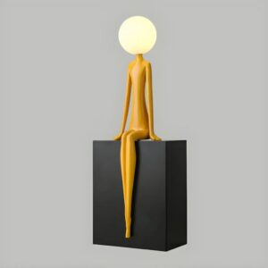 Arc floor lamp placement — artistic twisted floor lamp showing how floor lamp base positions beside sofa with arm extending over seating