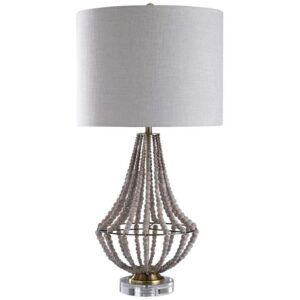 MCM table lamps colored — cobalt and brass lamp referencing the colored glass tradition of American mid century modern design
