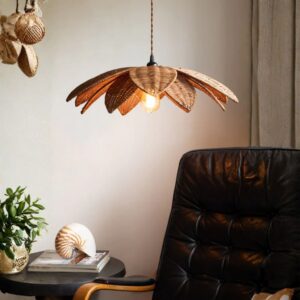 Rustic chandelier organic — rattan flower easyfit shade showing artisan-craft natural material quality