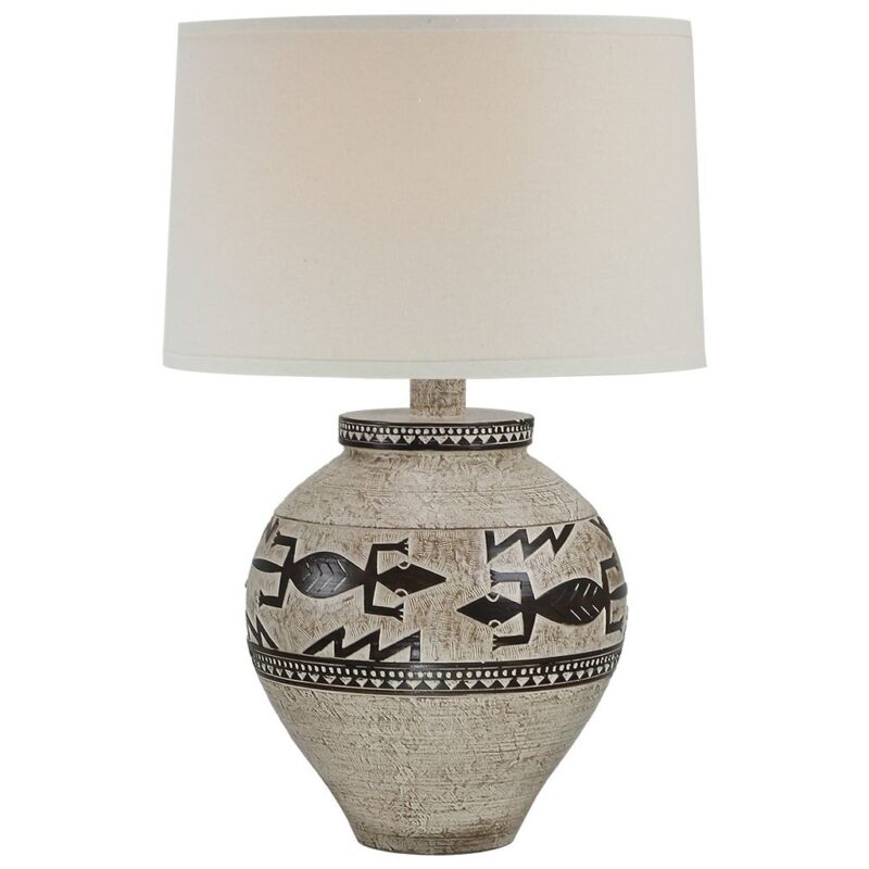 How to choose a table lamp size — meadow ceramic lamp at correct proportions for a sofa end table