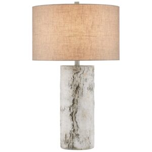 How to choose a table lamp size — meadow ombre ceramic at correct proportions for a sofa end table showing height and shade diameter relationship