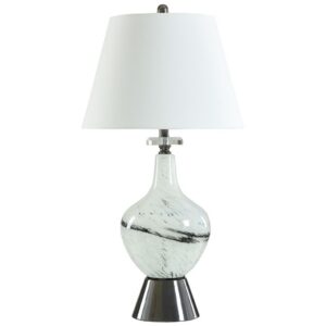 Table lamps home office ambient — affogato brass ceramic lamp providing warm ambient light in a home office after work hours