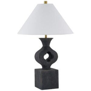 Plug in table lamps rental — granite ceramic lamp as the ideal rental apartment lamp in warm neutral brass and ceramic that suits any palette