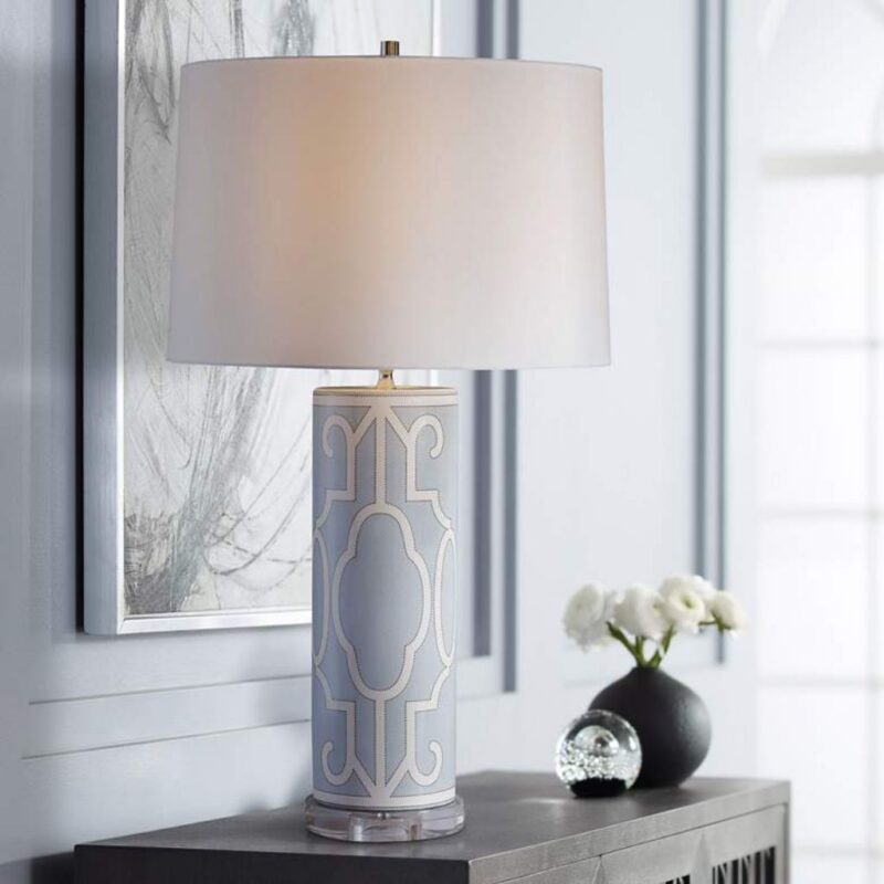 Table lamp wattage guide — meadow ceramic lamp showing E26 base socket with correct 8-10 watt LED for warm ambient light