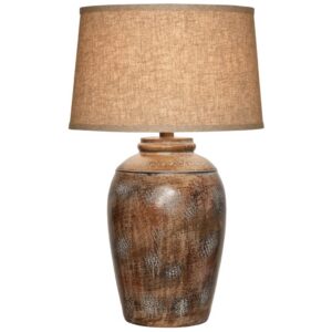 Table lamp color guide — affogato brass ceramic lamp coordinating with a warm-neutral room palette showing the coordination principle