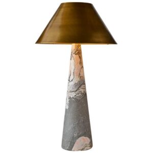 How to clean a table lamp — affogato brass ceramic lamp showing the aged brass hardware and ceramic base that each require specific cleaning approaches