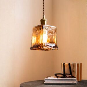 Contemporary chandelier living room — dark brown squared glass ceiling light showing geometric silhouette suited to modern dining rooms