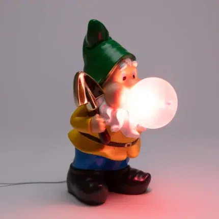 Close-up of resin dwarf table lamp facial detail and finish
