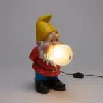 Close-up of the frosted blue LED bubble and raised eyebrows on the curious gnome lamp