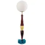 Retro diver yellow globe lamp glowing on a bar cart in a living room