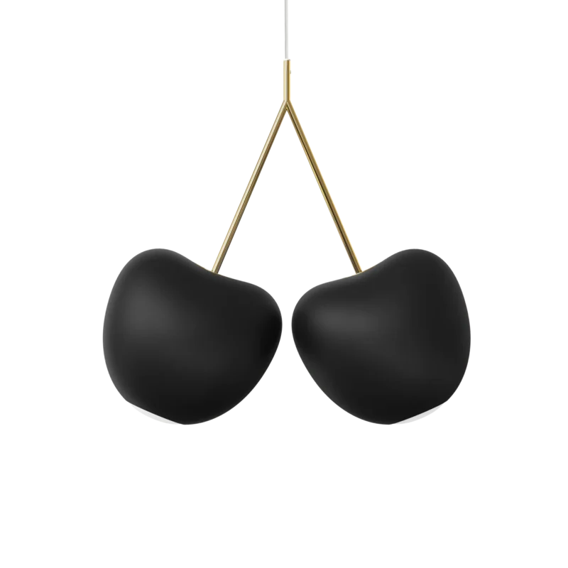 black pendant light, cherry silhouette design, front view