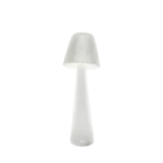 Mushroom lamp illuminated, angled view