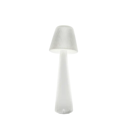 Mushroom lamp illuminated, angled view