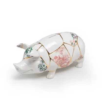 Gold seam piggy bank with cracked gold finish