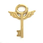 Gold key sculpture styled on a console table
