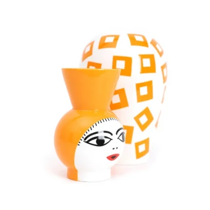 Decorative lidded vase, tall porcelain jar with sculpted lid