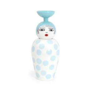 Side view of the tall porcelain lidded jar vase