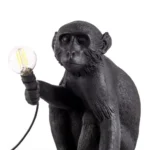 Table Lamp Monkey Sitting Black, full front view of the monkey sculpture