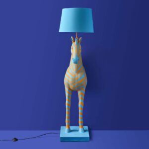 Floor Lamp Zebra Print Blue and Orange, full front view showing the striped pattern