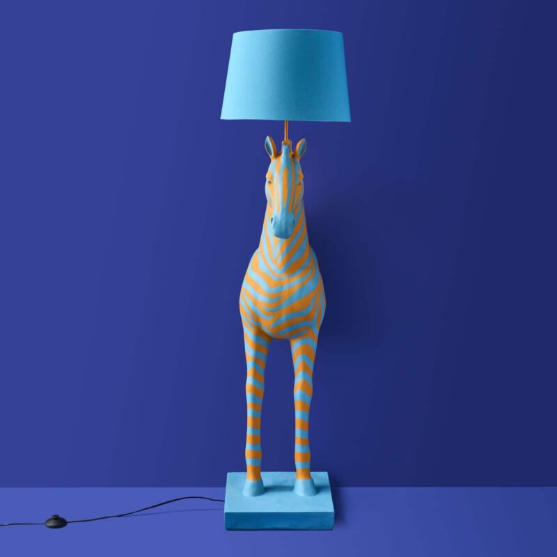 Floor Lamp Zebra Print Blue and Orange, full front view showing the striped pattern
