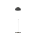 Black adjustable floor lamp with brass details, front view