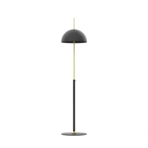 Black adjustable floor lamp with brass details, front view