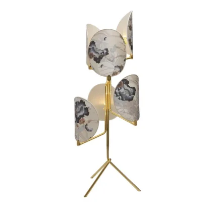 Multi light floor lamp, close-up of ivory shades