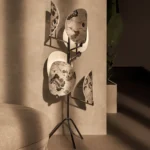 Six-arm multi light floor lamp in chrome, front view