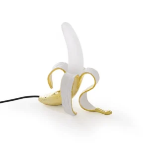 Table Lamp Banana White and Gold, full front view of the banana sculpture