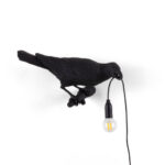 Table Lamp Raven Black Looking Right, full front view of the raven sculpture