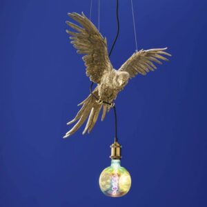 Ceiling Lamp Parrot Gold, full front view of the parrot sculpture