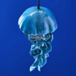 Ceiling Light Jellyfish Blue, full front view of the jellyfish sculpture