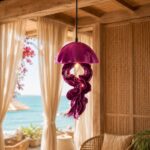 Ceiling Light Jellyfish Magenta, shown mounted in a hallway