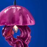 Ceiling Light Jellyfish Magenta, shown mounted in a hallway