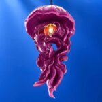 Ceiling Light Jellyfish Magenta, shown mounted in a hallway