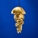 Ceiling Light Jellyfish Gold, full front view of the jellyfish sculpture