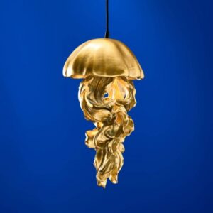 Ceiling Light Jellyfish Gold, full front view of the jellyfish sculpture