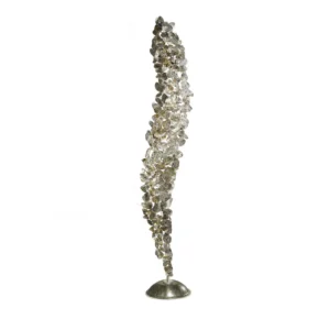 Silver floor lamp with petal design, front view