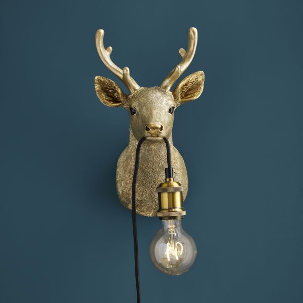 Wall Lamp Deer Gold, full front view of the antler detail