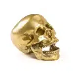 Close-up of gold human skull sculpture detail