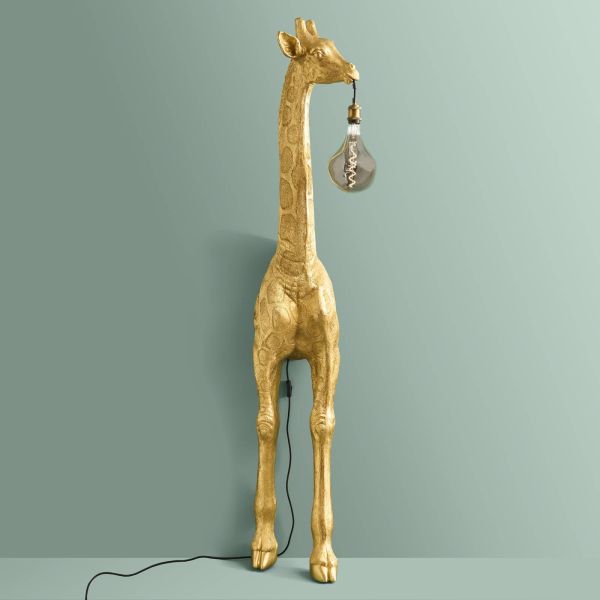 Floor Lamp Giraffe Gold, full front view of the tall giraffe form