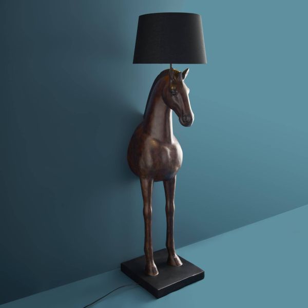 Floor Lamp Horse Brown, full front view of the sculptural horse form