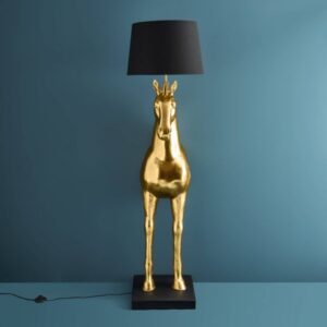 Floor Lamp Horse Gold, full front view of the sculptural horse form