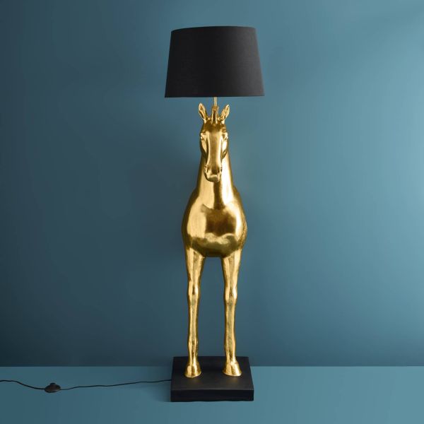Floor Lamp Horse Gold, full front view of the sculptural horse form
