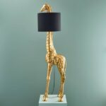 Floor Lamp Giraffe Gold and Black, full front view of the giraffe form