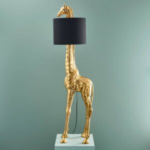 Floor Lamp Giraffe Gold and Black, full front view of the giraffe form