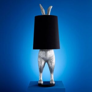 Floor Lamp Rabbit Silver and Black, full front view of the rabbit sculpture