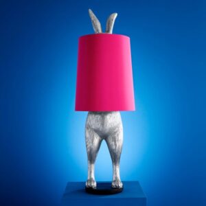 Floor Lamp Rabbit Silver and Pink, full front view of the rabbit sculpture